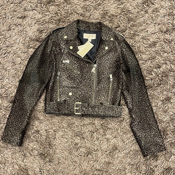 New MICHAEL MICHAEL KORS
Leopard Print Calf Hair Moto Jacket Size M - Picture 6 of 17